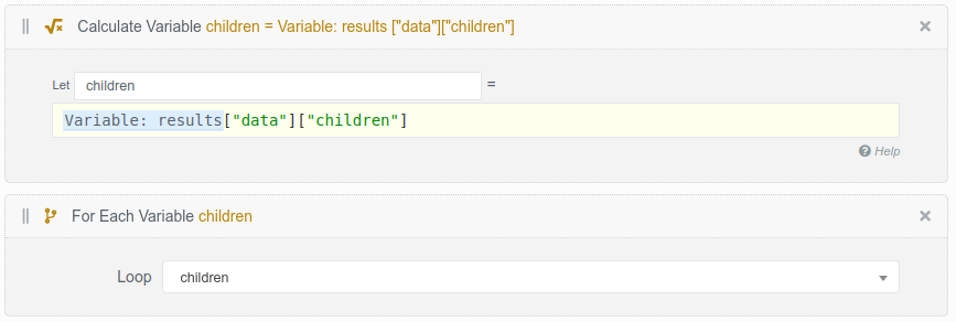 A flow brick looping over the array of Reddit search results