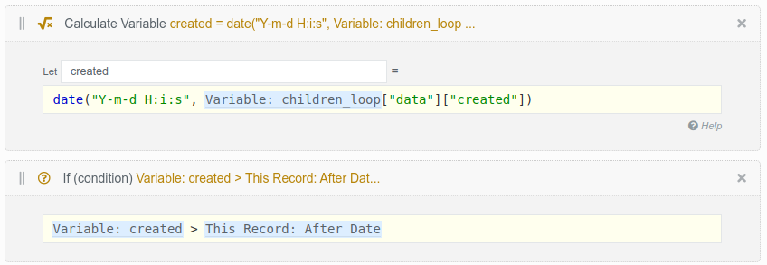 A flow condition that continues only when the post creation date is after the stored After Date