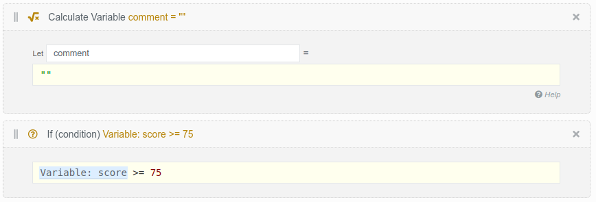 A flow condition that only continues when the GPT score is greater than 75