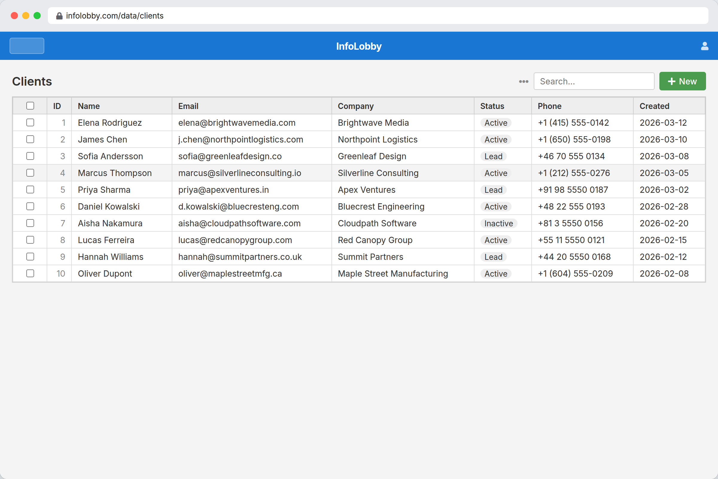 InfoLobby data grid